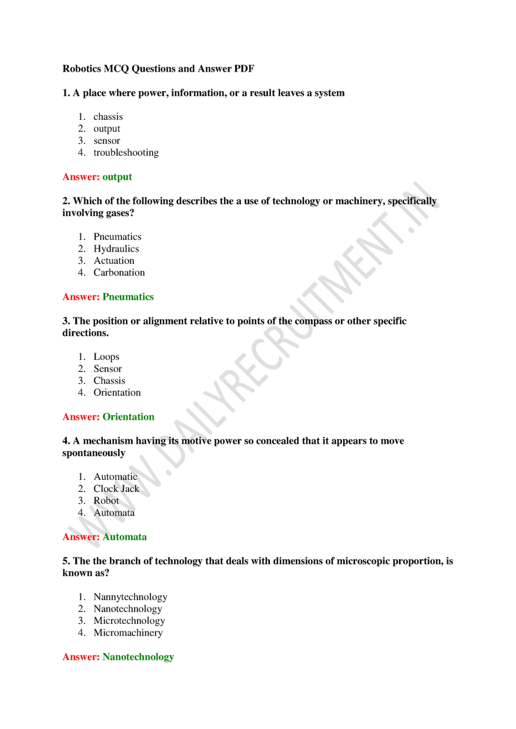 Picture of: Robotics MCQ Questions and Answer PDF – A place where power